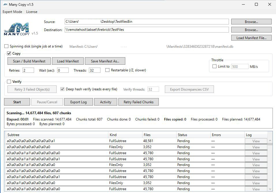 Many Copy scanning and building a manifest